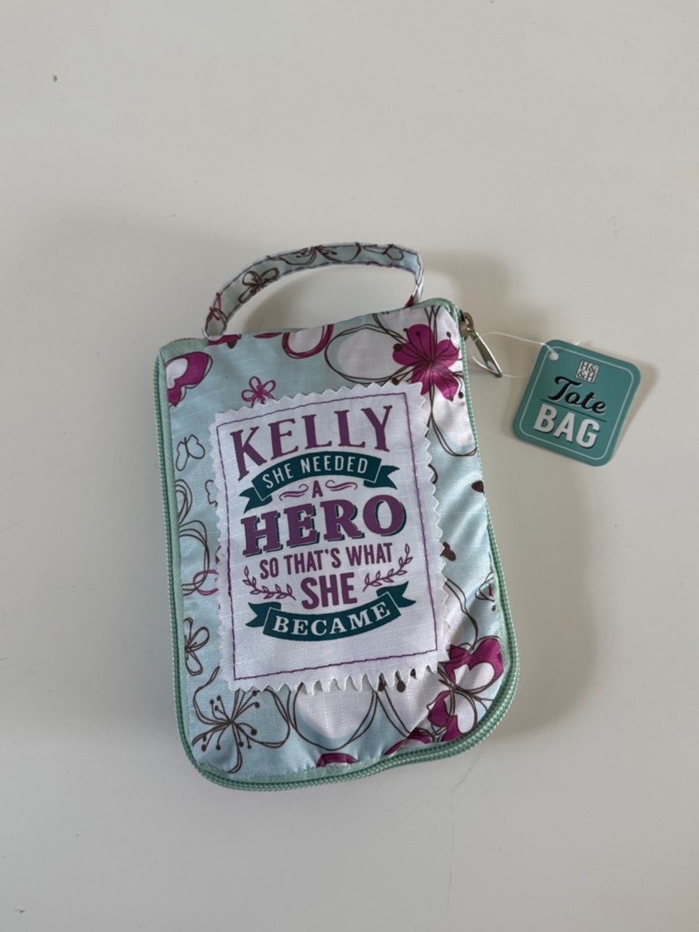 Kelly Floral Mint and Magenta Packable Tote Bag - Picture 1 of 5